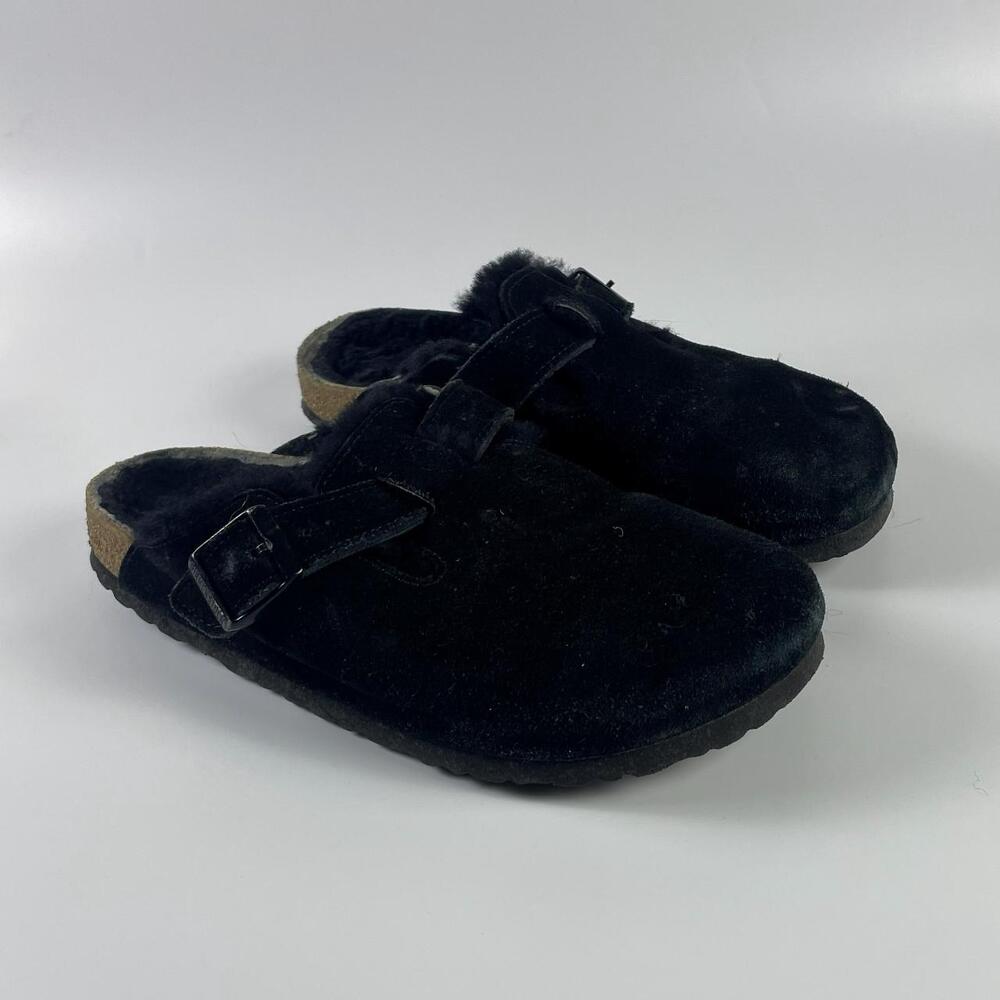Birkenstock Black Suede Shearling Lined Clogs Mules EU 41 Womens Size 10